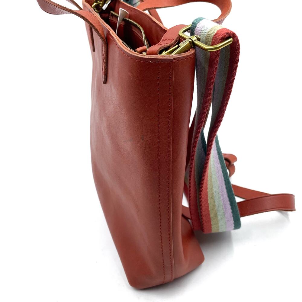 Madewell Small Transport Crossbody Tote Bag Brown Nubuck Leather Rainbow Strap - Picture 7 of 11